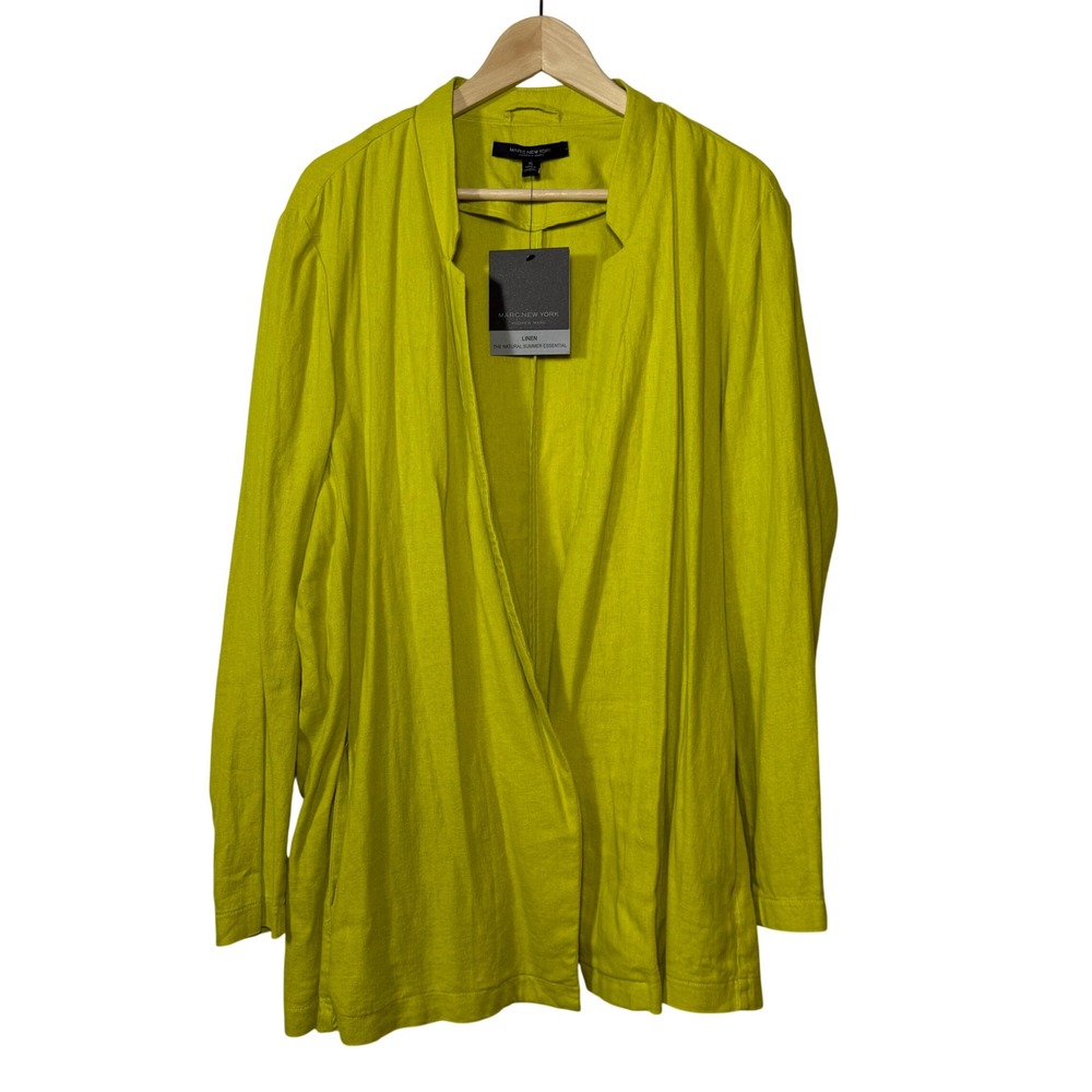 Marc New‎ York Chartreuse Green Linen Open Front Cardigan XL NWT Pockets